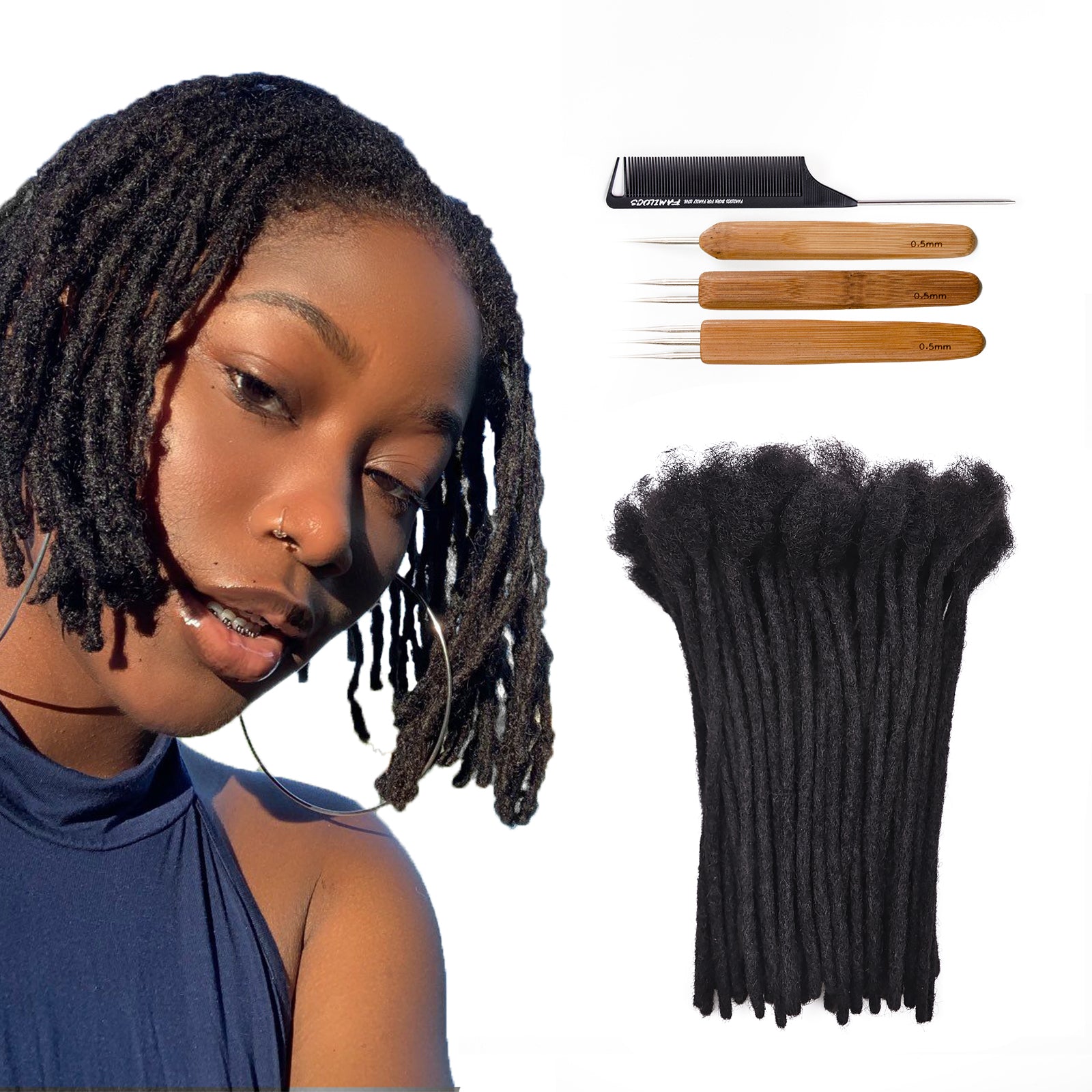 Curly Human Hair Loc Extensions- Natural Black-1B – Fashion Dreads
