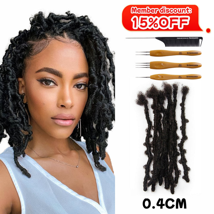 0.4cm Butterfly Dreadlocks Extensions 100% Human Hair  for Man/Women with Needle and Comb