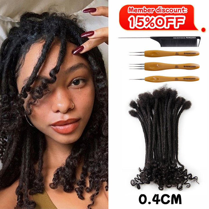 0.4cm Curly Dreadlocks Extensions 100% Human Hair  for Man/Women with Needle and Comb