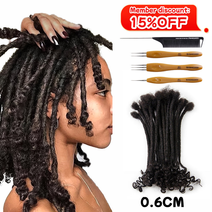 0.6cm Curly Dreadlocks Extensions 100% Human Hair  for Man/Women with Needle and Comb