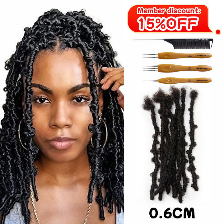 0.6cm Butterfly Dreadlocks Extensions 100% Human Hair  for Man/Women with Needle and Comb