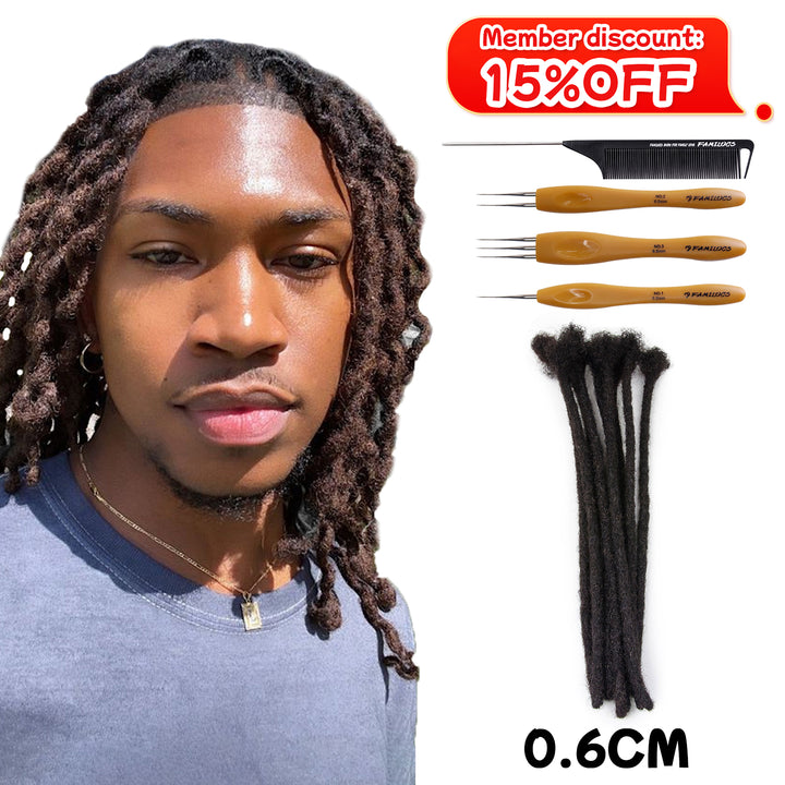 0.6cm Strandard Dreadlocks Extensions 100% Human Hair  for Man/Women with Needle and Comb