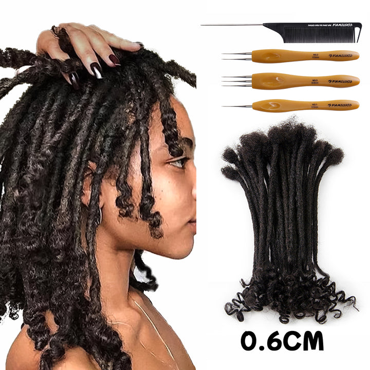 0.6cm Curly Dreadlocks Extensions 100% Human Hair  for Man/Women with Needle and Comb