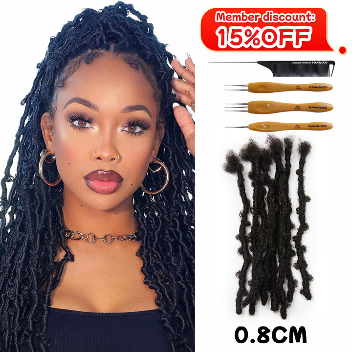 0.8cm ButterflyDreadlocks Extensions 100% Human Hair  for Man/Women with Needle and Comb