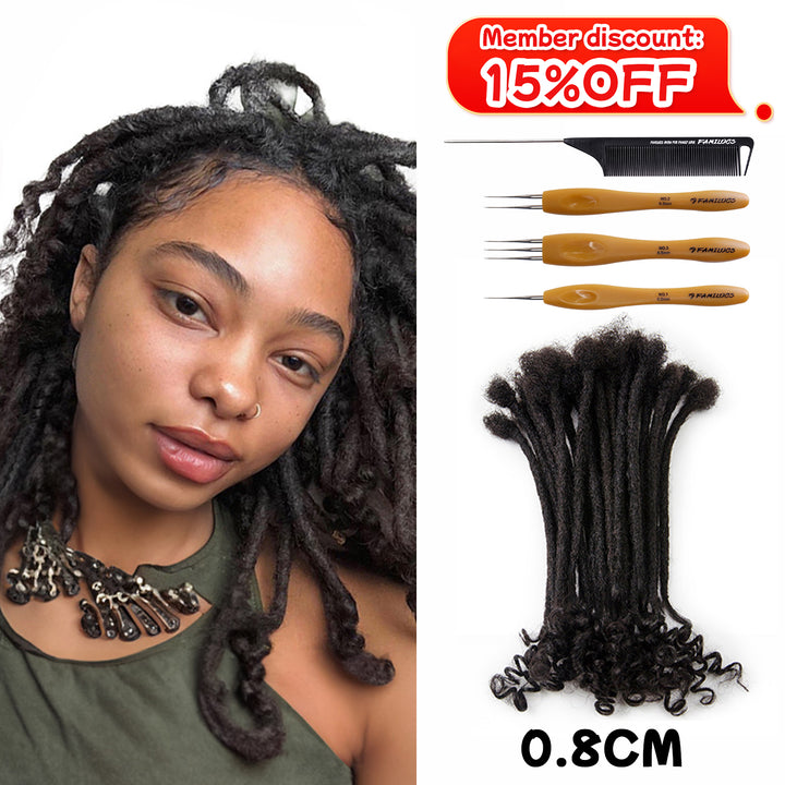 0.8cm Curly Dreadlocks Extensions 100% Human Hair  for Man/Women with Needle and Comb