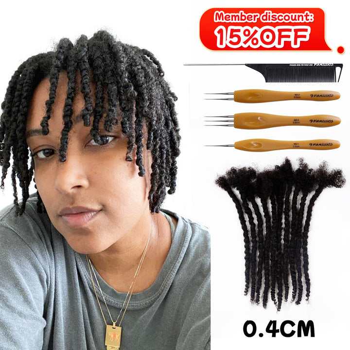 0.4cm Texture Dreadlocks Extensions 100% Human Hair  for Man/Women with Needle and Comb