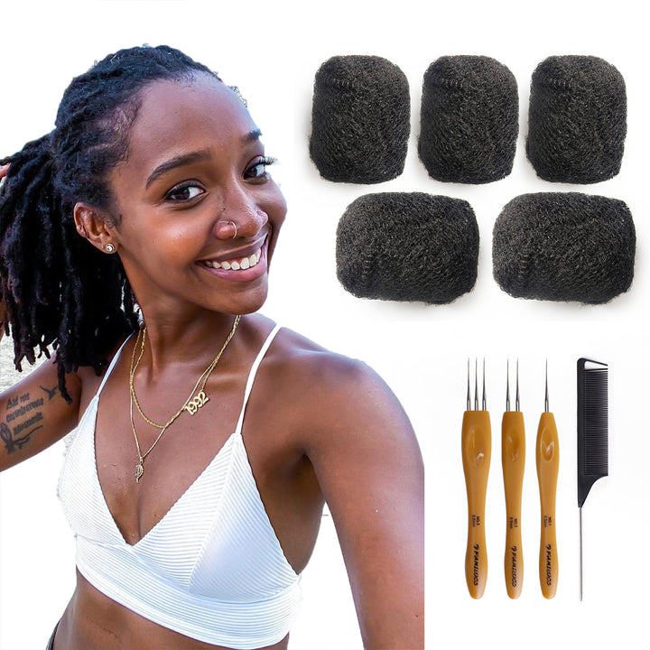 FAMILOCS Natural Black Afro Kinky Bulk Human Hair for Braiding and Loc Extensions Soft Natural Texture-17