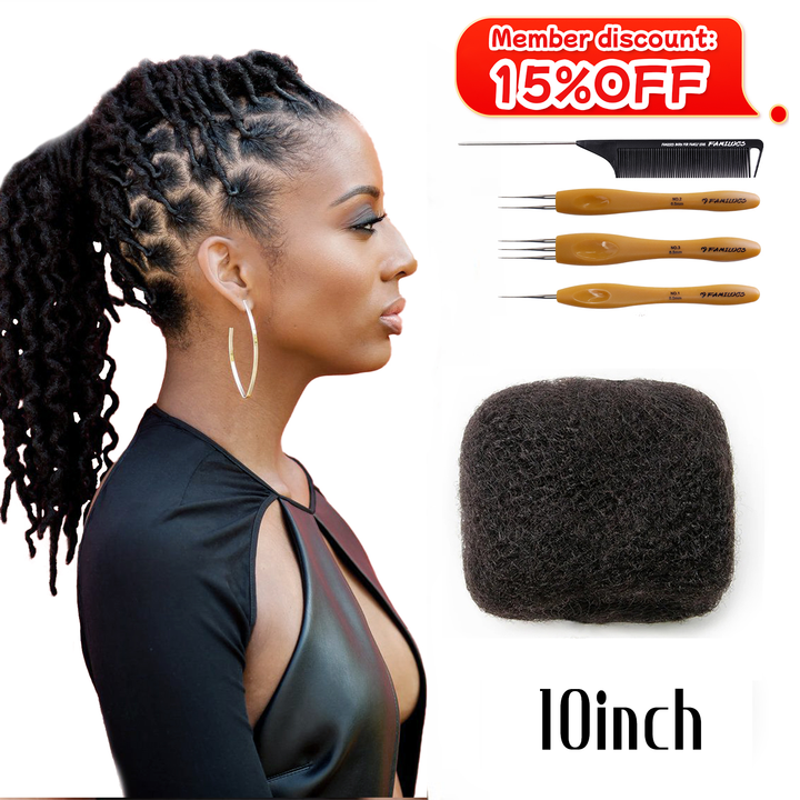 10inch Afro Kinky Bulk 100% Human Hair for Man/Women with Needle and Comb