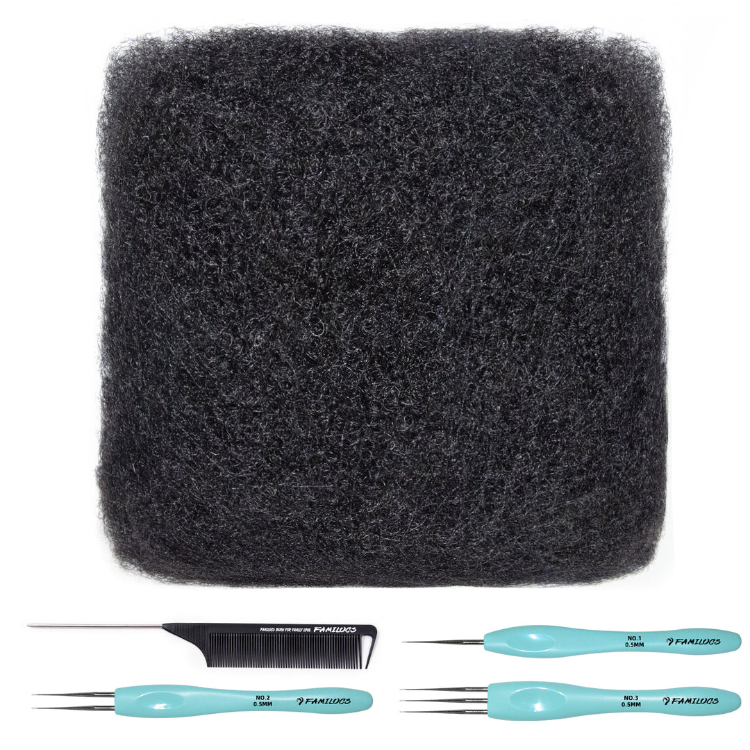 FAMILOCS 100g Afro Kinky Bulk Human Hair for Draedlock Extensions, Repair Locs, Twists and Braids, 1B Natural Black Color Can be Dyed and Bleached
