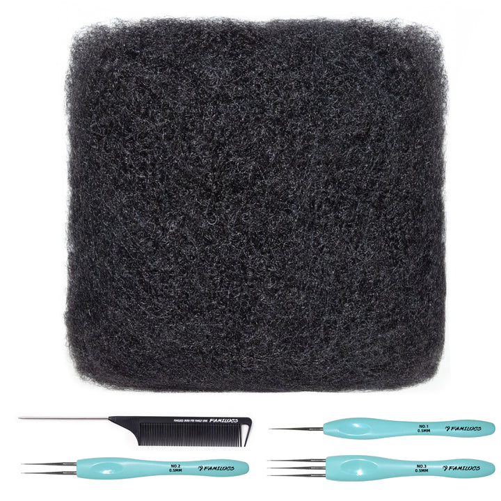 FAMILOCS 100g Afro Kinky Bulk Human Hair for Draedlock Extensions, Repair Locs, Twists and Braids, 1B Natural Black Color Can be Dyed and Bleached