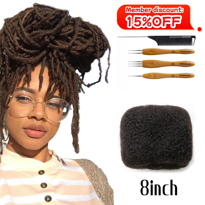 8inch Afro Kinky Bulk 100% Human Hair for Man/Women with Needle and Comb