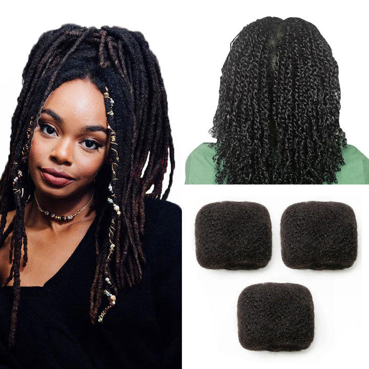 90g Tight Afro Kinkys Bulk Human Hair for DreadLocks Extensions, Loc Repair,Twist and Braiding (Natural Black, 3 Bundles)