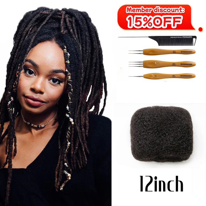 12inch Afro Kinky Bulk 100% Human Hair for Man/Women with Needle and Comb