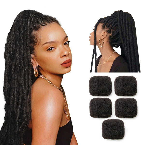 FAMILOCS 5 Packs Tight Afro Kinkys Bulk Human Hair for DreadLocks Extensions, Loc Repair,Twist and Braiding (Natural Black, 5 Bundles)