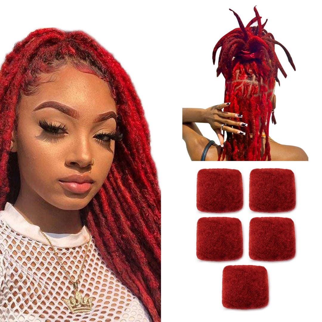 150g Tight Afro Kinkys Bulk Human Hair for DreadLocks Extensions, Loc Repair,Twist and Braiding (Red, 5 Bundles）