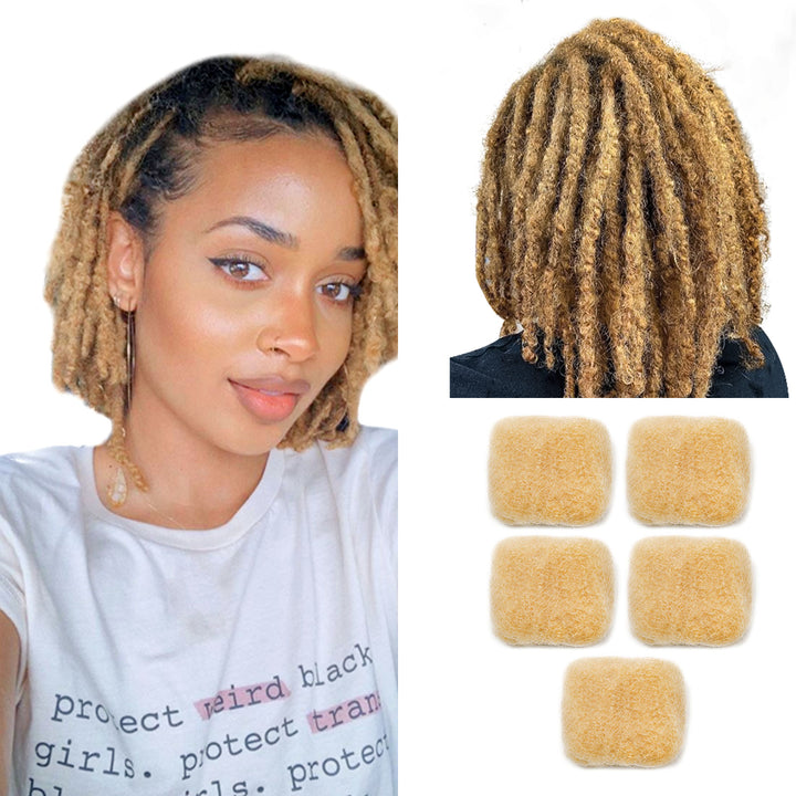 150g Tight Afro Kinkys Bulk Human Hair for DreadLocks Extensions, Loc Repair,Twist and Braiding (Light Blonde, 5 Bundles)