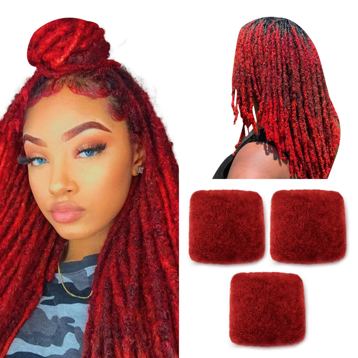 90g Tight Afro Kinkys Bulk Human Hair for DreadLocks Extensions, Loc Repair,Twist and Braiding (Red, 3 Bundles）