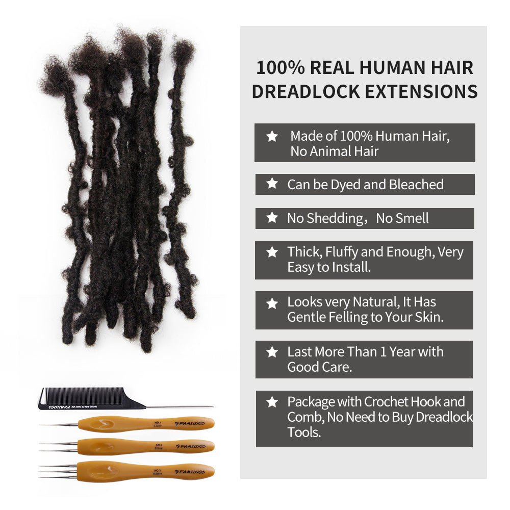 0.6cm Butterfly Dreadlocks Extensions 100% Human Hair  for Man/Women with Needle and Comb