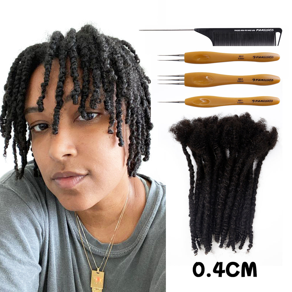 FAMILOCS 0.4cm Textured Loc Extensions 100％ Human Hair Natural Look for Men and Women-1