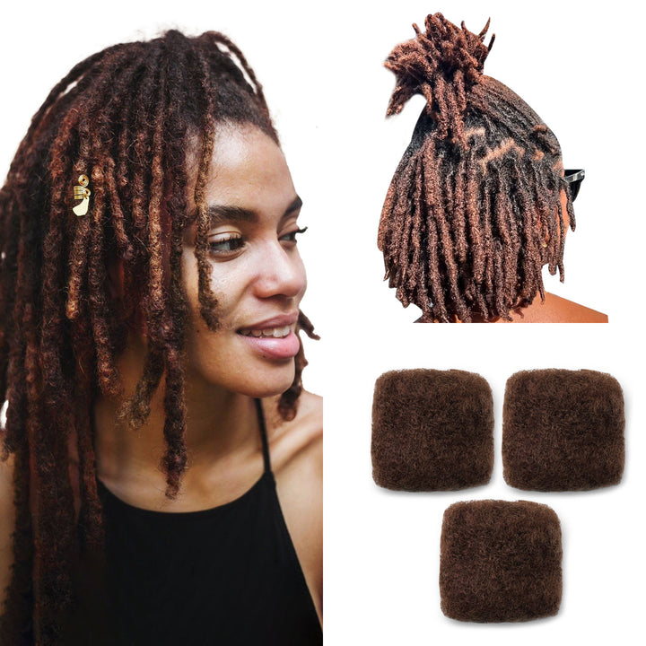 90g Tight Afro Kinkys Bulk Human Hair for DreadLocks Extensions, Loc Repair,Twist and Braiding (33 Brown, 3 Bundles)