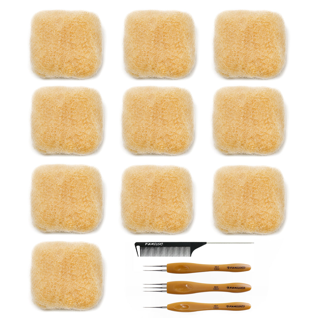 300g Tight Afro Kinkys Bulk Human Hair for DreadLocks Extensions, Loc Repair,Twist and Braiding (Light Blonde, 10 Bundles)