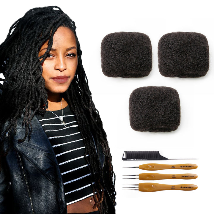 FAMILOCS Natural Black Afro Kinky Bulk Human Hair for Braiding and Loc Extensions Soft Natural Texture-16