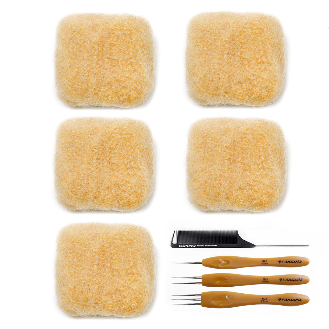 150g Tight Afro Kinkys Bulk Human Hair for DreadLocks Extensions, Loc Repair,Twist and Braiding (Light Blonde, 5 Bundles)