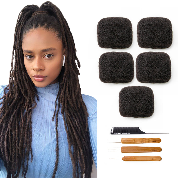 Cabello humano a granel afro rizado apretado de 16 pulgadas para rastas, reparación de loc, extensiones, torceduras, trenzas