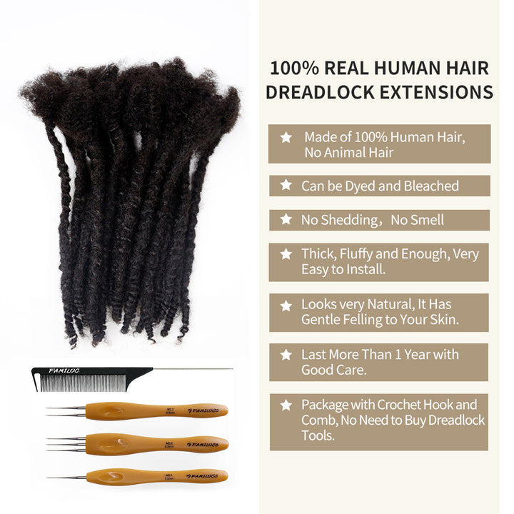 0.4cm Texture Dreadlocks Extensions 100% Human Hair  for Man/Women with Needle and Comb