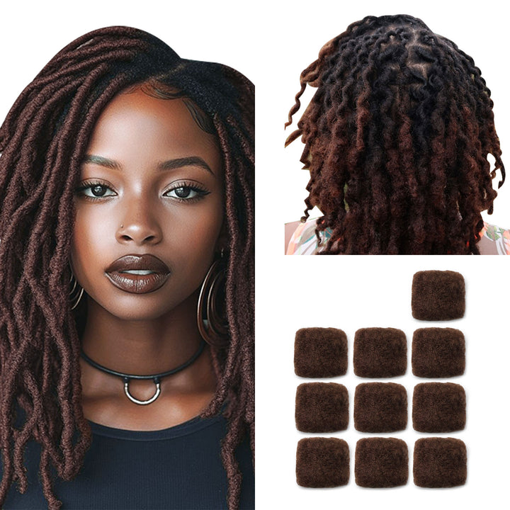 300g Tight Afro Kinkys Bulk Human Hair for DreadLocks Extensions, Loc Repair,Twist and Braiding (33 Brown, 10 Bundles)