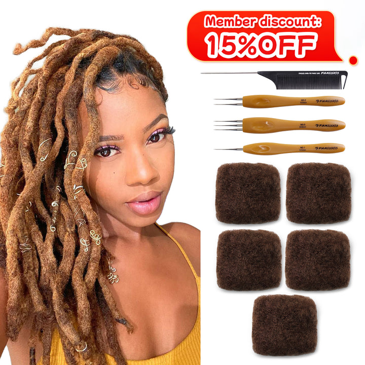 150g Tight Afro Kinkys Bulk Human Hair for DreadLocks Extensions, Loc Repair,Twist and Braiding (33 Brown, 5 Bundles)