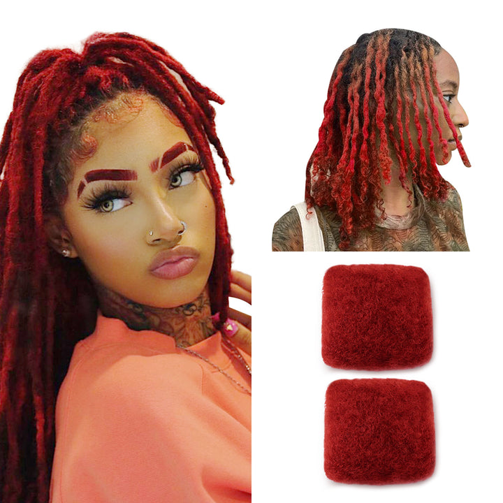 60g Tight Afro Kinkys Bulk Human Hair for DreadLocks Extensions, Loc Repair,Twist and Braiding (Red, 2 Bundles）