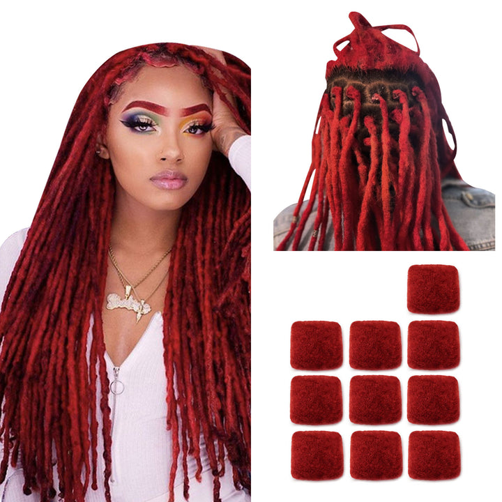 300g Tight Afro Kinkys Bulk Human Hair for DreadLocks Extensions, Loc Repair,Twist and Braiding (Red, 10 Bundles）