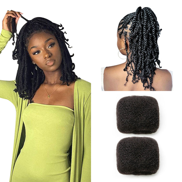 60g Tight Afro Kinkys Bulk Human Hair for DreadLocks Extensions, Loc Repair,Twist and Braiding (Natural Black, 2 Bundles)