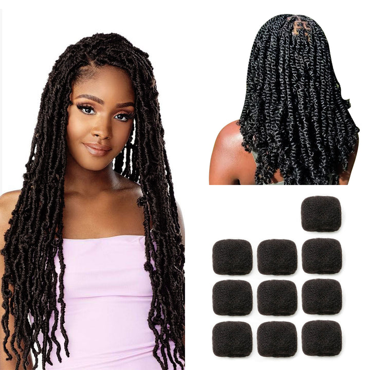 300g Tight Afro Kinkys Bulk Human Hair for DreadLocks Extensions, Loc Repair,Twist and Braiding (Natural Black, 10 Bundles)