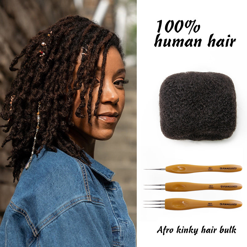 FAMILOCS Natural Black Afro Kinky Bulk Human Hair for Braiding and Loc Extensions Soft Natural Texture-7