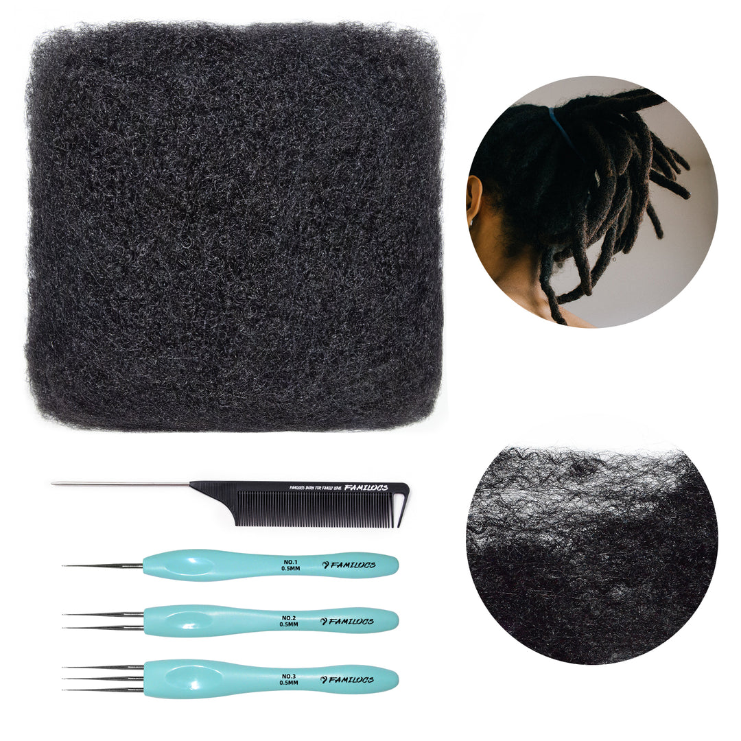 FAMILOCS 100g Afro Kinky Bulk Human Hair for Draedlock Extensions, Repair Locs, Twists and Braids, 1B Natural Black Color Can be Dyed and Bleached