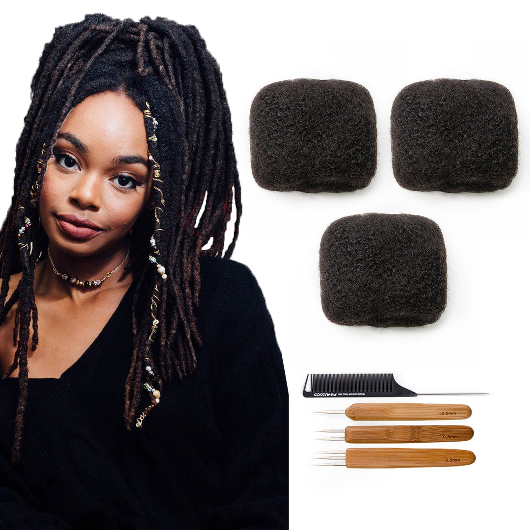 Cabello humano a granel afro rizado apretado de 16 pulgadas para rastas, reparación de loc, extensiones, torceduras, trenzas