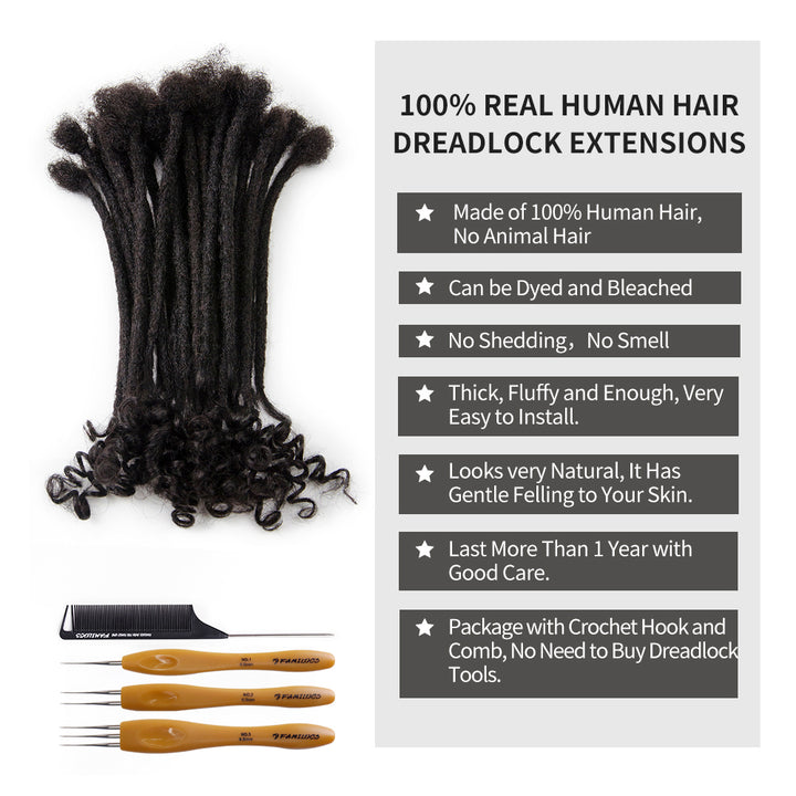 0.6cm Curly Dreadlocks Extensions 100% Human Hair  for Man/Women with Needle and Comb