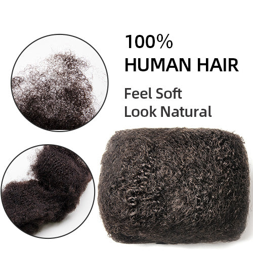 Afro Kinkys Bulk Human Hair 50g/Pack for Dreadlock Extensions,Repair Locs, Twists and Braids Afro Kinky Curly bulk 100% Human Hair Natural Black Color