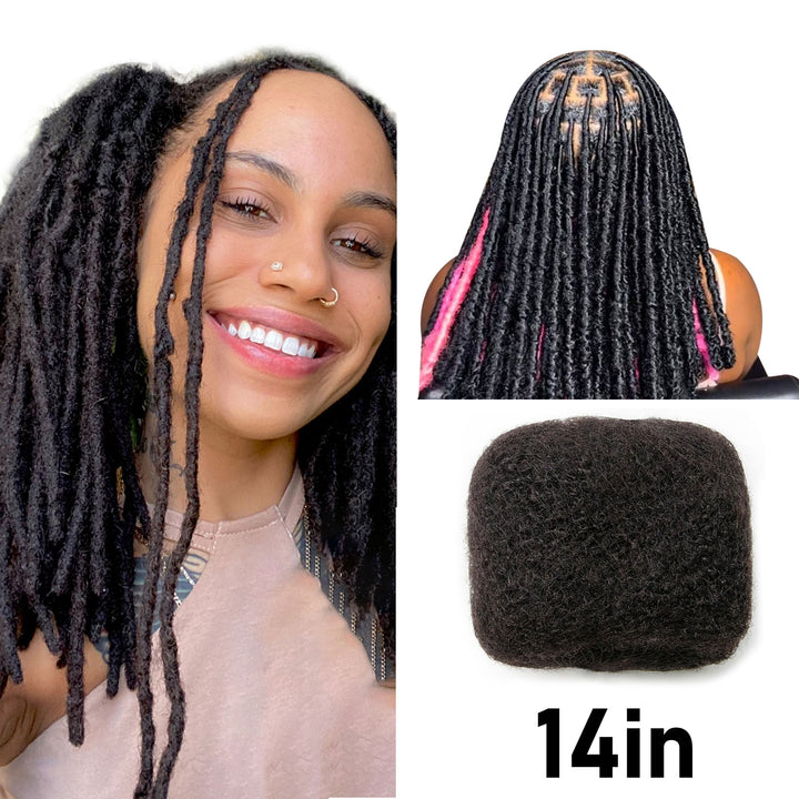 FAMILOCS 14inch Afro Kinky Bulk 100% Human Hair for Man/Women with Needle and Comb