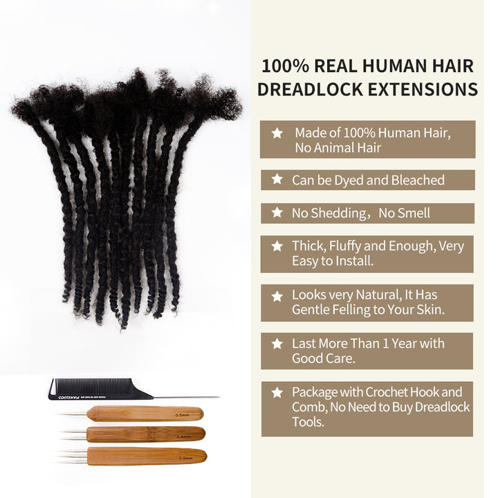 0.6cm Texture Dreadlocks Extensions 100% Human Hair  for Man/Women with Needle and Comb