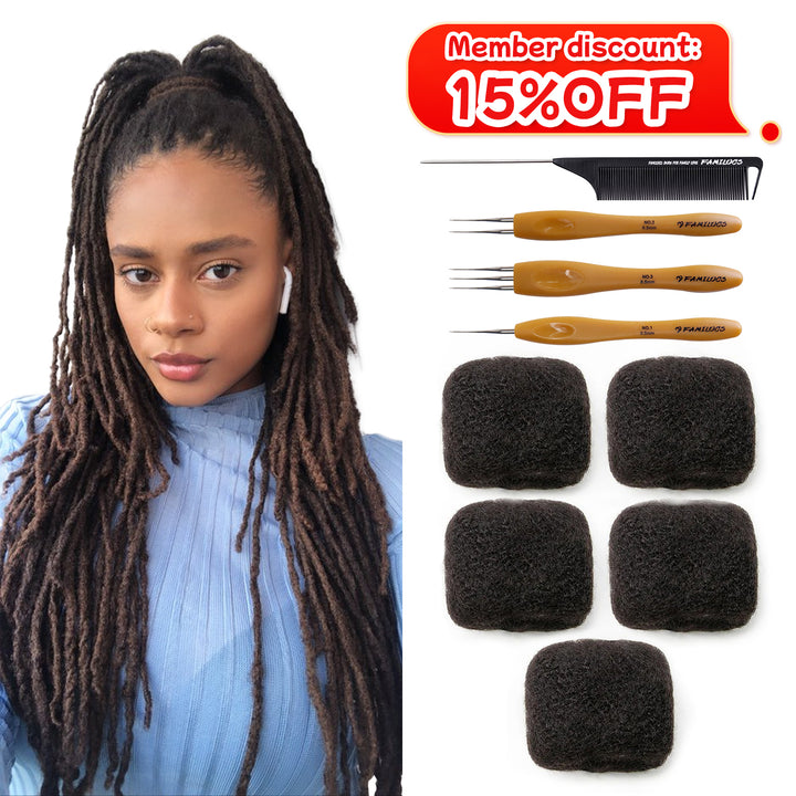 150g Tight Afro Kinkys Bulk Human Hair for DreadLocks Extensions, Loc Repair,Twist and Braiding (Natural Black, 5 Bundles)