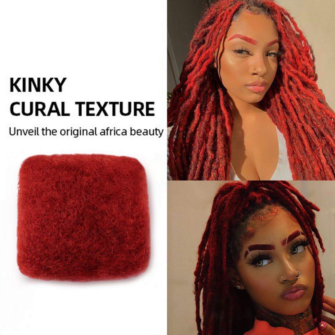 150g Tight Afro Kinkys Bulk Human Hair for DreadLocks Extensions, Loc Repair,Twist and Braiding (Red, 5 Bundles）