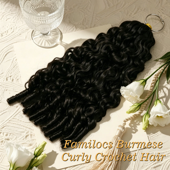 FAMILOCS Burmese Curly Crochet Hair 100% Human Hair Natural Black Lightweight Extensions-7
