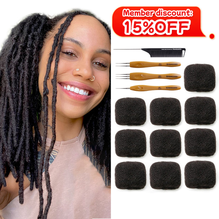 300g Tight Afro Kinkys Bulk Human Hair for DreadLocks Extensions, Loc Repair,Twist and Braiding (Natural Black, 10 Bundles)