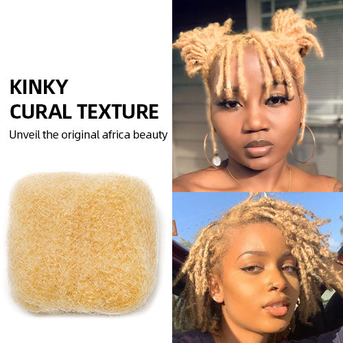 300g Tight Afro Kinkys Bulk Human Hair for DreadLocks Extensions, Loc Repair,Twist and Braiding (Light Blonde, 10 Bundles)