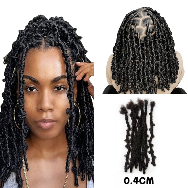 0.4cm Butterfly Dreadlocks Extensions 100% Human Hair  for Man/Women with Needle and Comb