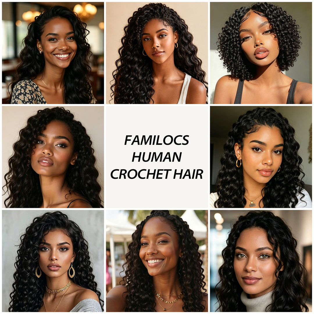 FAMILOCS Burmese Curly Crochet Hair 100% Human Hair Natural Black Lightweight Extensions-8