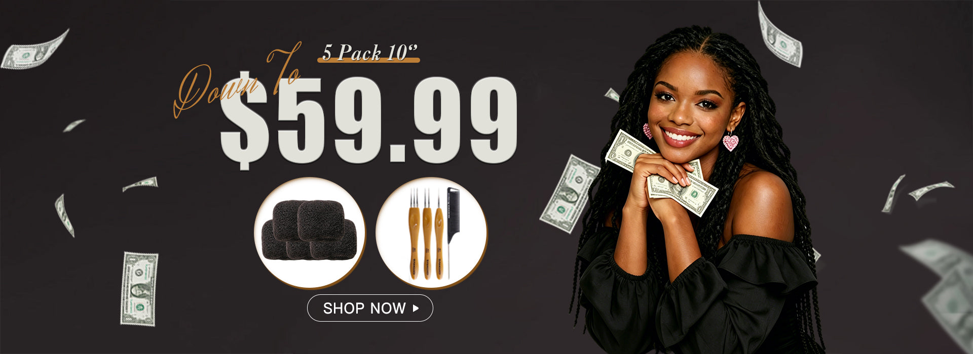 FamiLocs 10 inch Afro kinky bulk human hair 5 pack bundle offer with crochet loc extensions tools, starting at $59.99